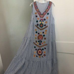 Mexican embroidered sleeveless maxi dress